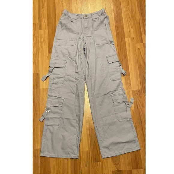 Love Fire Blue Cargo Pants Wide Leg Buckles Pockets Size 5 Y2K Streetwear Grunge - Picture 1 of 7